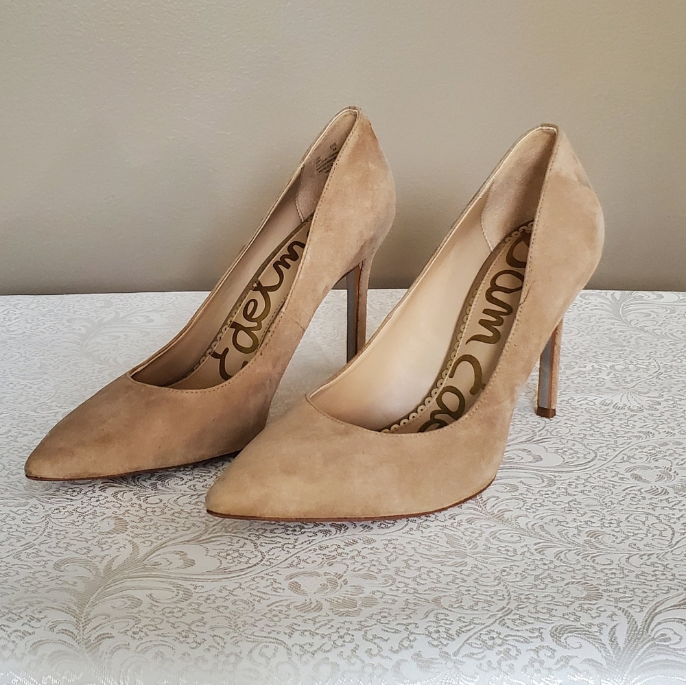 Sam Edelman beige heels suede pumps stilettos cappuccino size 8